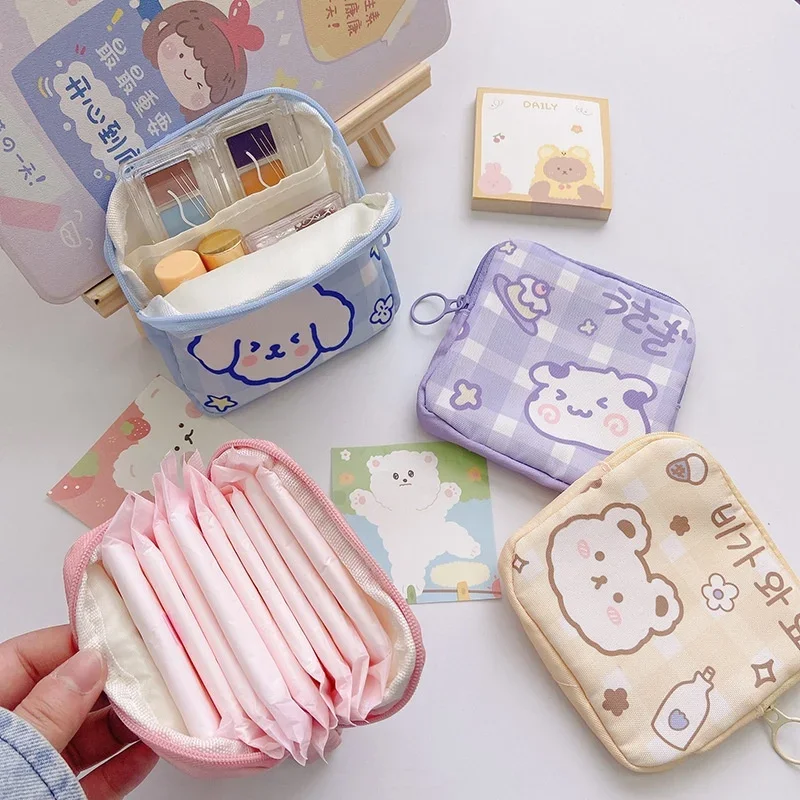 

Cute Bear Large Capacity Sanitary Napkin Storage Bags Girls Cartoon Physiological Period Tampon Organiser Bag Mini Bag