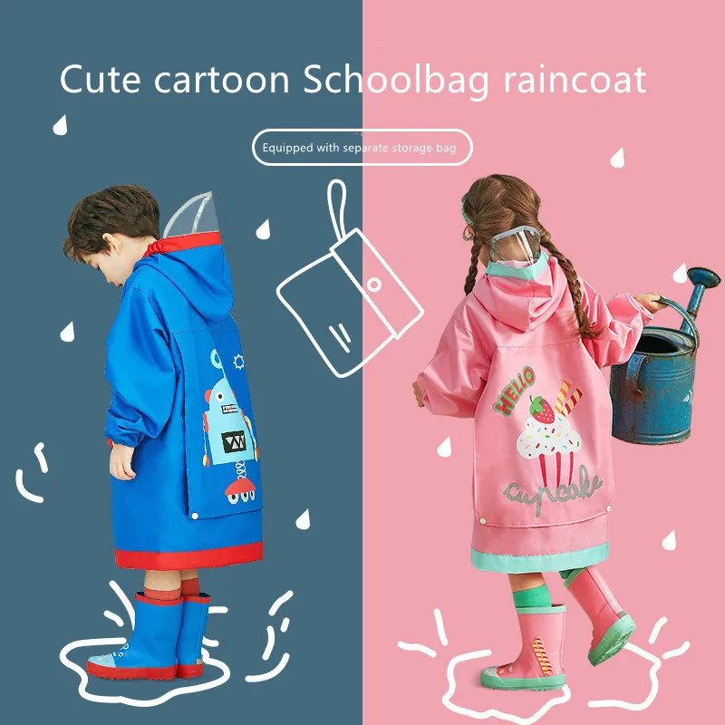 

2022 Free Shipping Cute Children Raincoat Boys Girls Waterproof Jumpsuit Hooded Cartoon Dinosaur Kids Rainwear and Pants