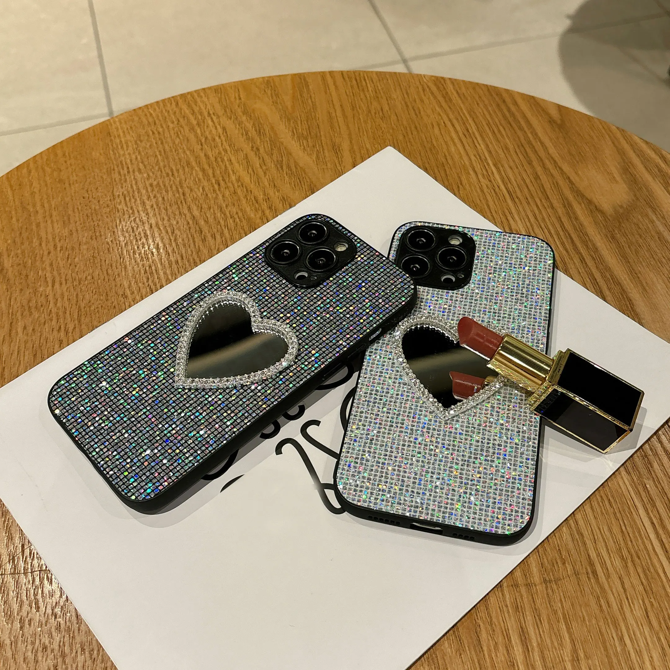 Luxury Mirror Glitter Shiny Grid Leather Phone Case with Soft Back Cover