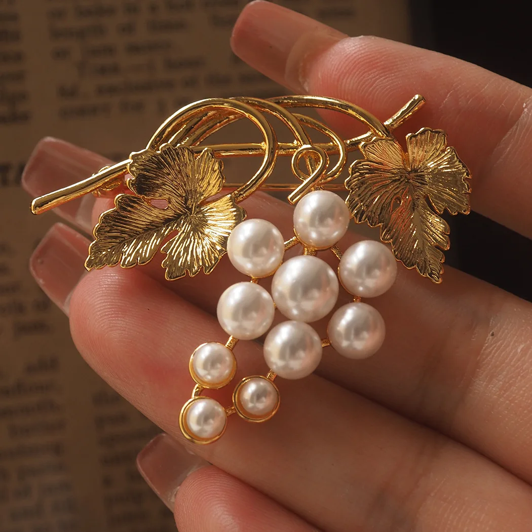Alilang Grape Fruit Brooch Pin – Silvery Tone With Rhinestones & Faux Pearls - View #7