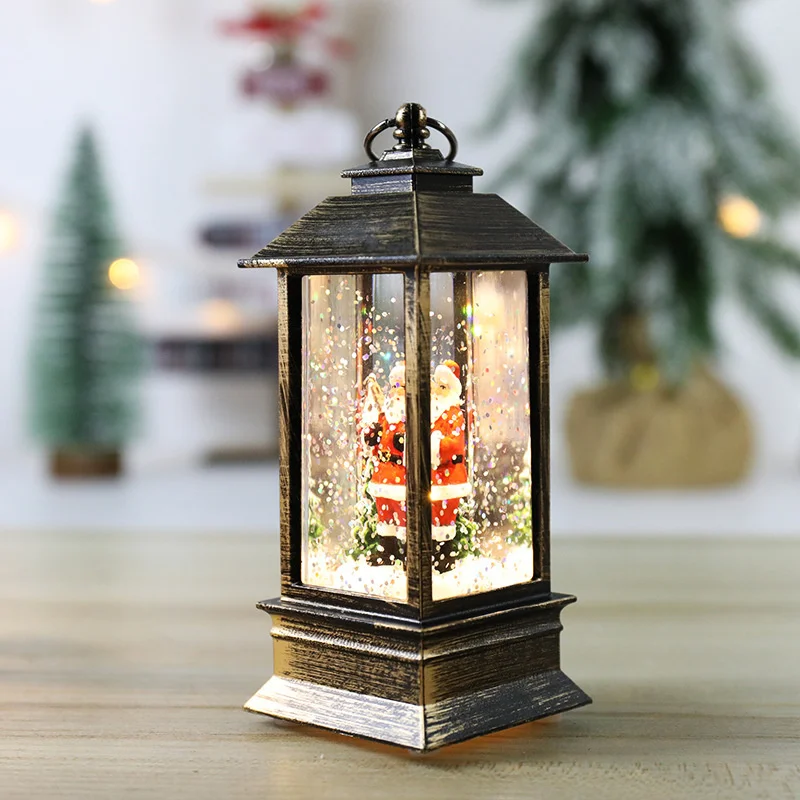 Merry Christmas Decoration Christmas Lanten Led Globe Hanging Vintage Santa Lamp Snowman Tea LED Lantern Light Castle