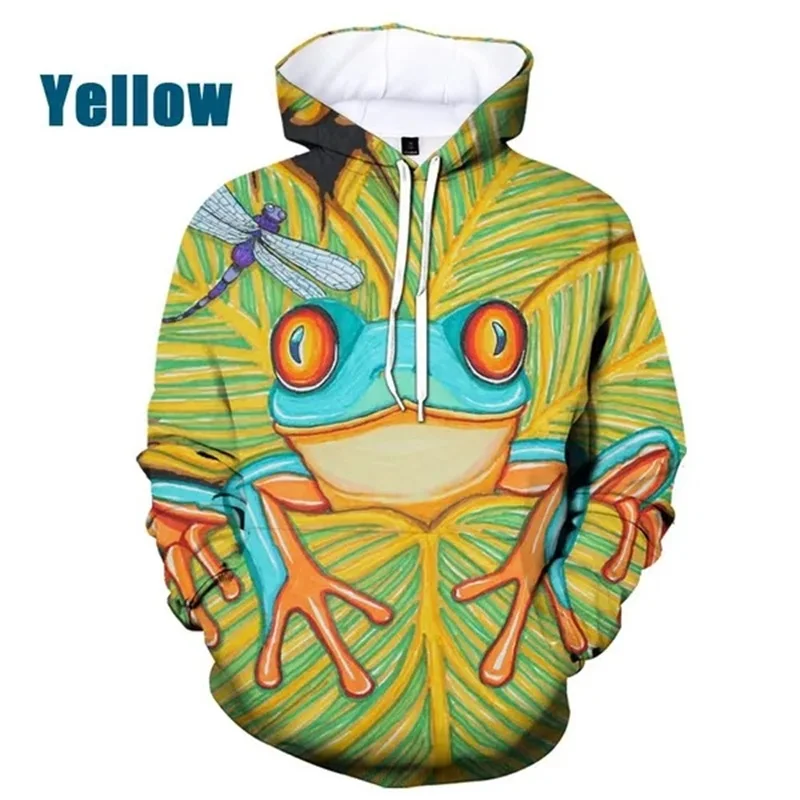 thumbnail image 1 of Sudadera con capucha para hombre, con estampado 3D de rana, con estampado de animales, informal, de talla grande, con estampado completo, 1 of 4