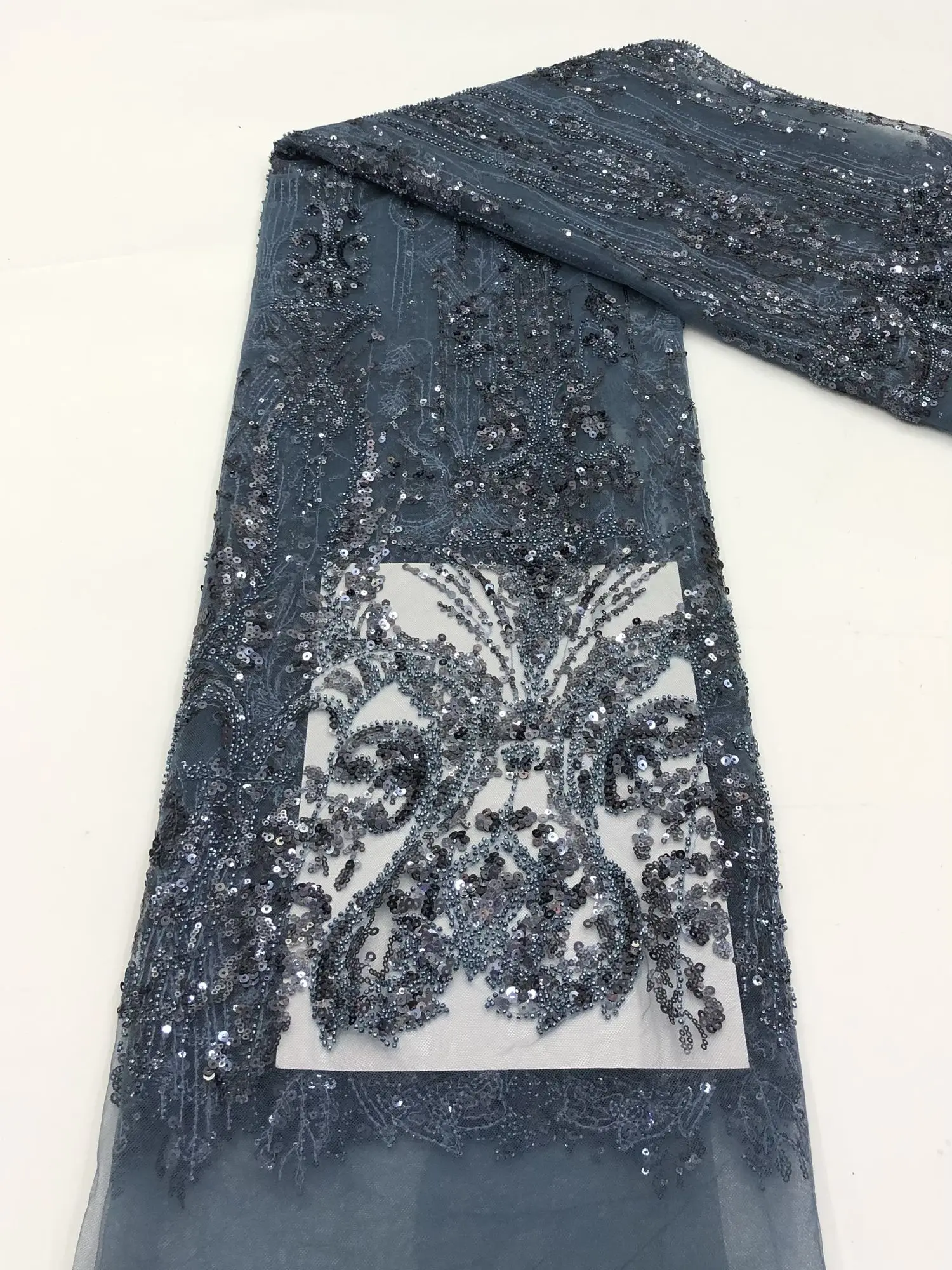 

African Lace Fabric High Quality 2023 Wedding Luxury Nigerian Sequins Beaded Lace Fabric Material For Party Dress