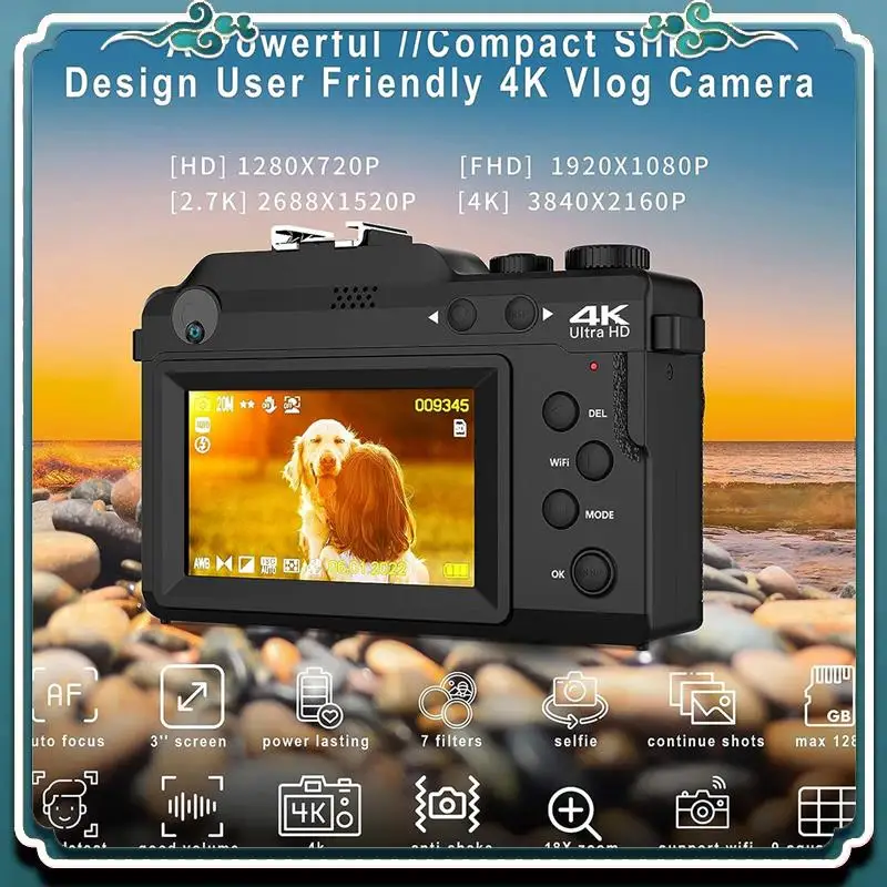 3In IPS Screen Digital Camera HD Digital Camera For Photography, Dual Cam Front And Rear With Autofocus Face Detect