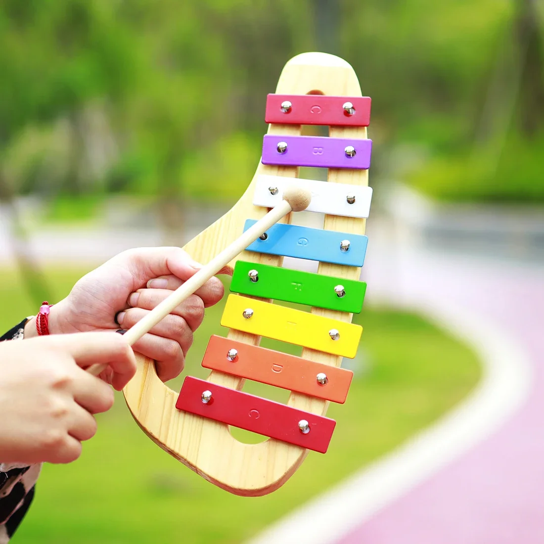 8 Tones Hand Knock Xylophone with Mallets Metal Sheet Rainbow Wooden Piano Orff Percussion Musical Instrument Children's Gift