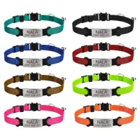 Engraved Name Nylon Cat Collar Small Bell Solid Color Pet Products Personalized Unisex Kitten Supplies Tag Small Cat Collar 1