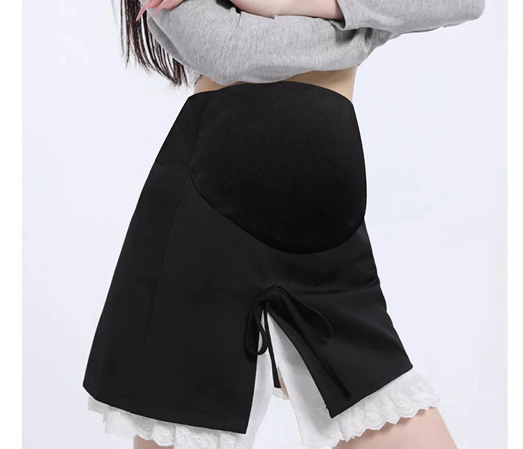Summer Pregnant Woman Suit Skirts Lace Hem Patchwork Side Split Irregular Maternity Belly Skirt with Lining Pregnancy Skirt