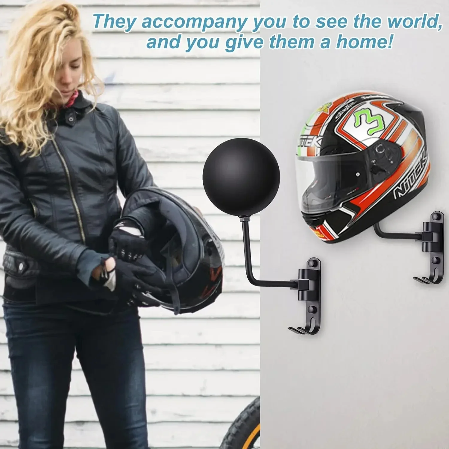 Helmet Hanger Wall Mount 180&deg; Motorcycle Bicycle Helmet Rack Motorbike Cycling Clothes Coat Jacket Cap Bag Wig Key Display Rack