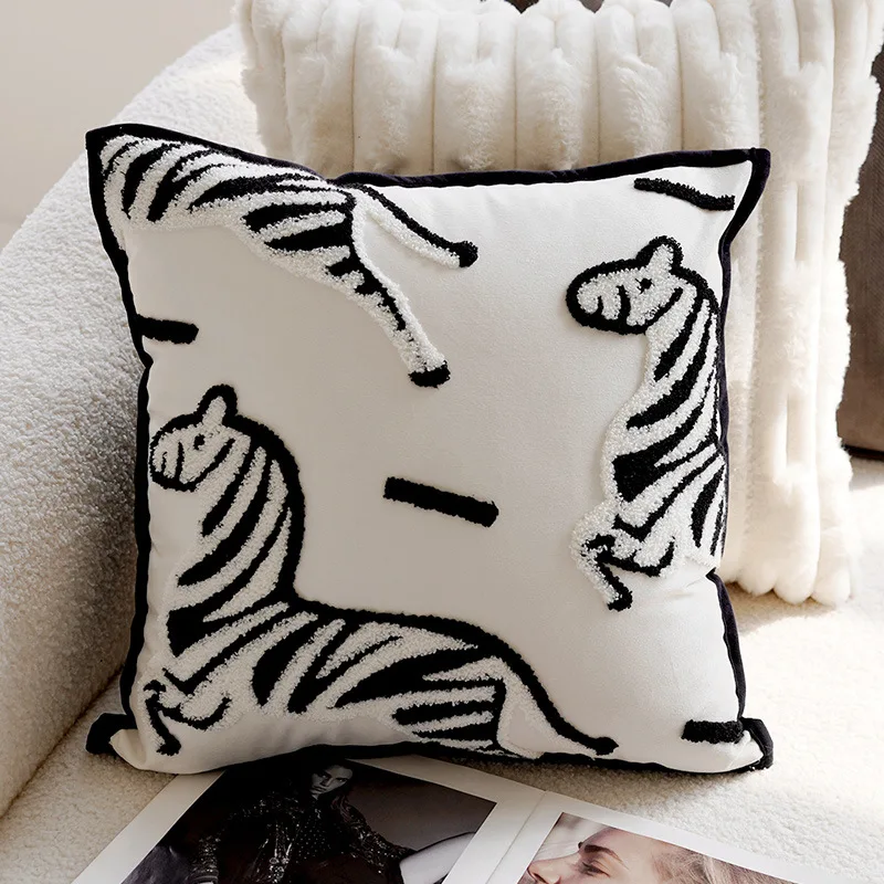 Nordic Embroidered Plush Animal Decorative Pillow Cover