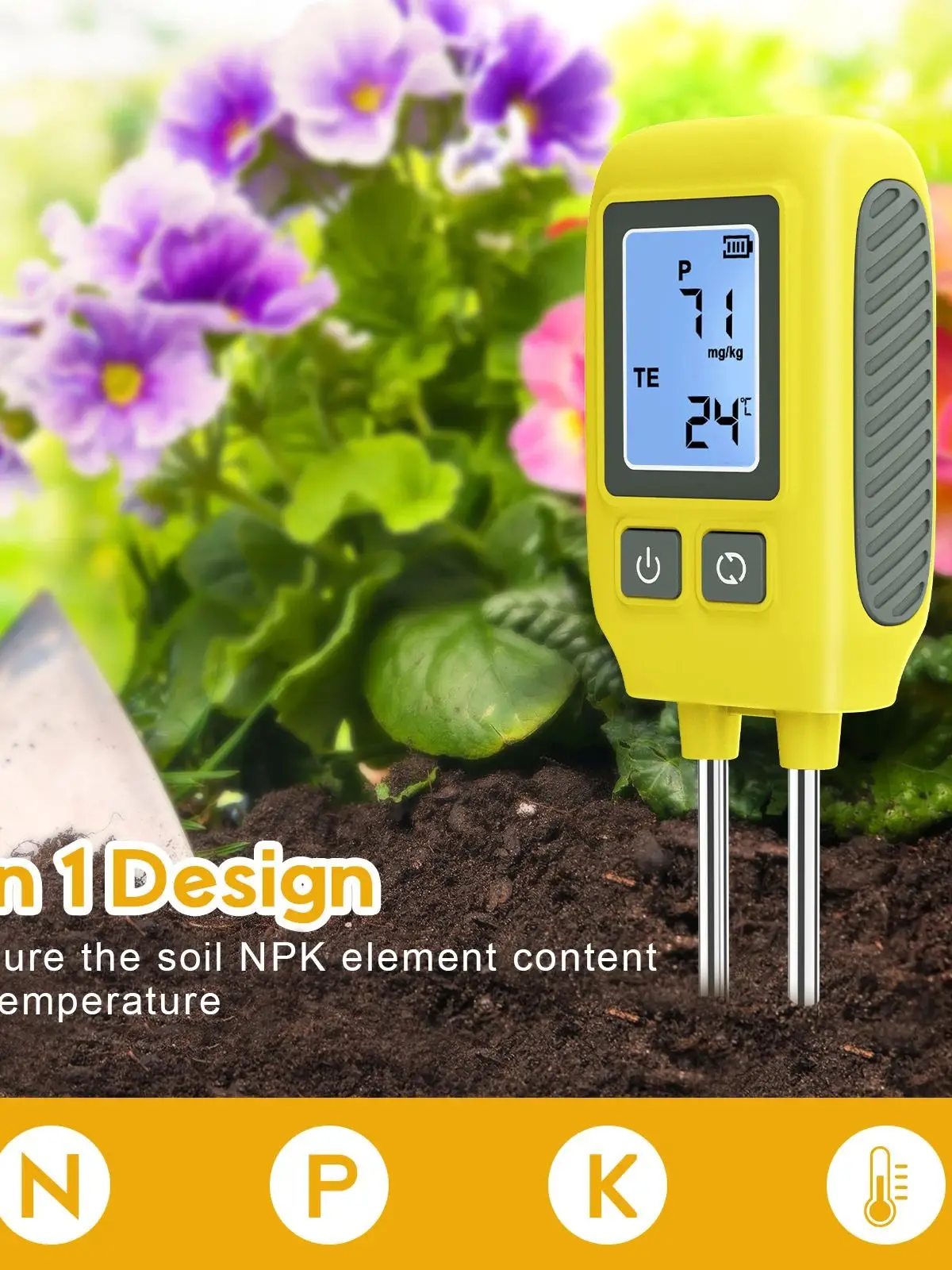 Garden Soil NPK Detector Soil NPK Analyser Meter 0-1999mg/kg Dual Needle Nutrient Fertilizer Detector Temp Meter for Garden Farm
