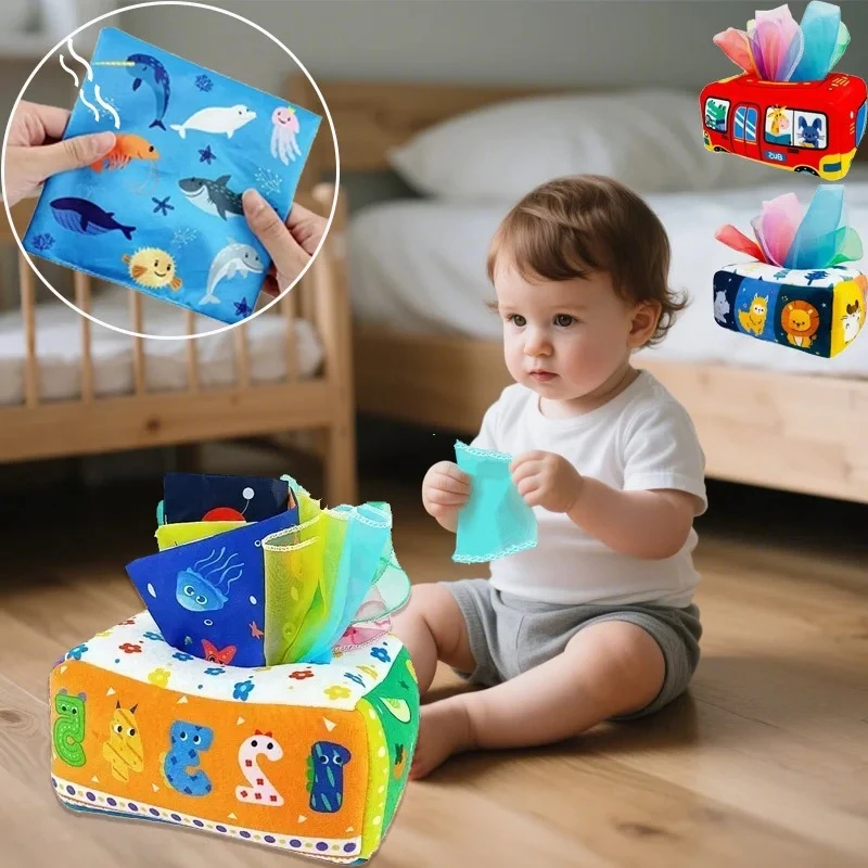 Baby Draw Paper Towel Tearing Tissue Box Baby Puzzle Early Education Montessori Children Cloth Toys Sensory Gift Montessori Toys