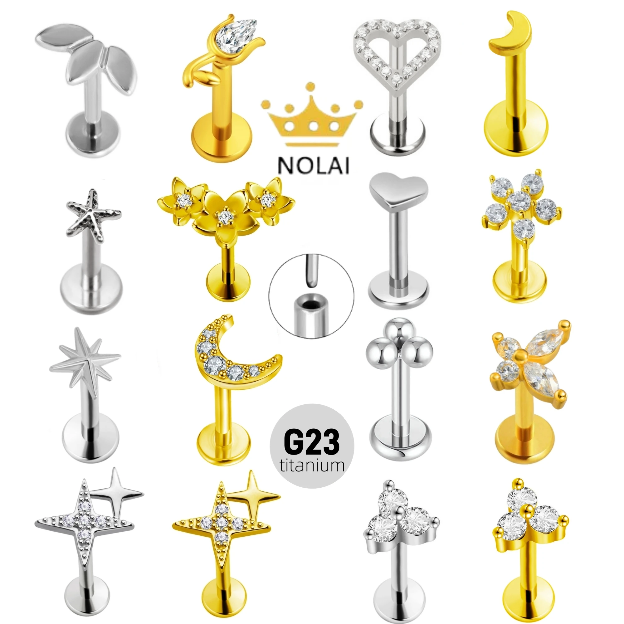Piercing Jewelry G23 Titanium Threadless 16G/18G/20G Heart Shape Flower Push Pin Labret Lip Ring Stud