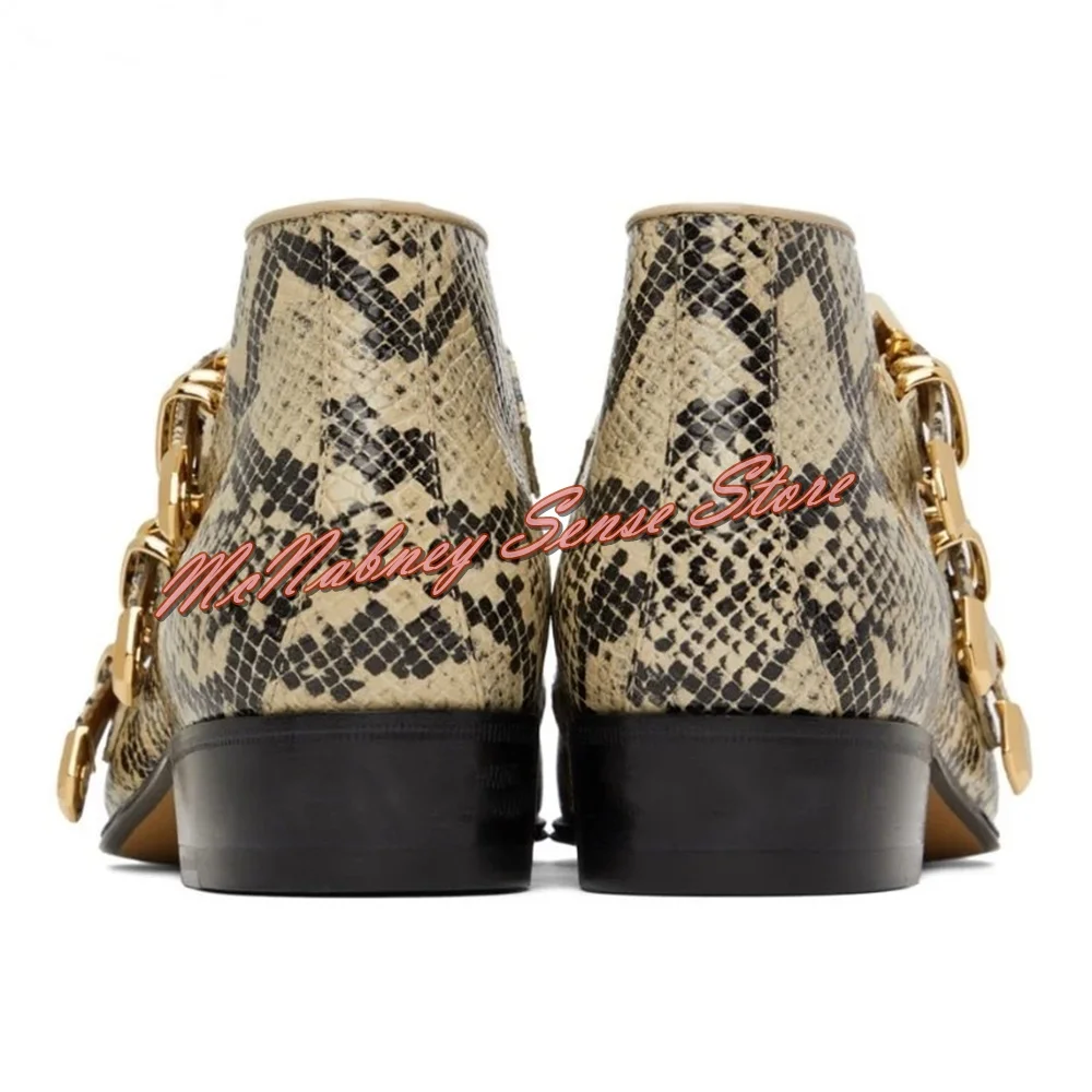 Snake Pattern Men Dress Shoes Pointy Toe BUckles Ankle Boots Real Leather Autumn Party Office Men's Casual Shoes Big Size Newest