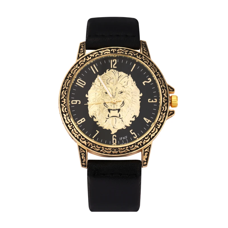 new Gold Skull Lion Tiger Men luxury business Military Quartz watch golden stainless steel band men watches male clock Relogio 