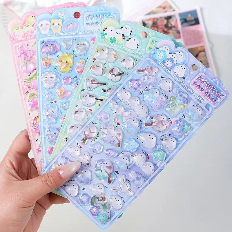 새로운 4개/세트 귀여운 동물 참새 3D 릴리프 스티커, 저널 DIY 휴대폰 케이스 장