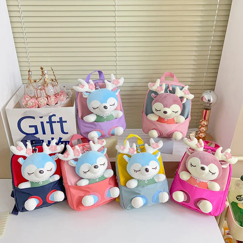 Cartoon Plush Split Elk Cute Children's Small Backpack Kindergarten Baby Girl Lightweight Fashionable Cute Backpack 2