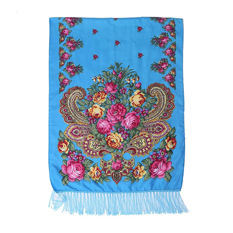 Frauen Luxus Floral Bedruckte Russische Schal Ukrainische Fransen Schals Babuschka Taschentuch Kopf Wraps Reise Schal – Detail 29