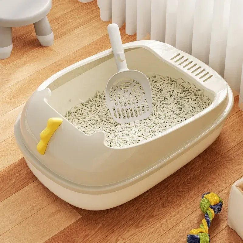 Large Capacity Cat Litter Box Cat Toilet Kitty Sandbox Cats Bathroom Semi Closed Cleaning Basin Splashproof Cats Tray Pet Supply