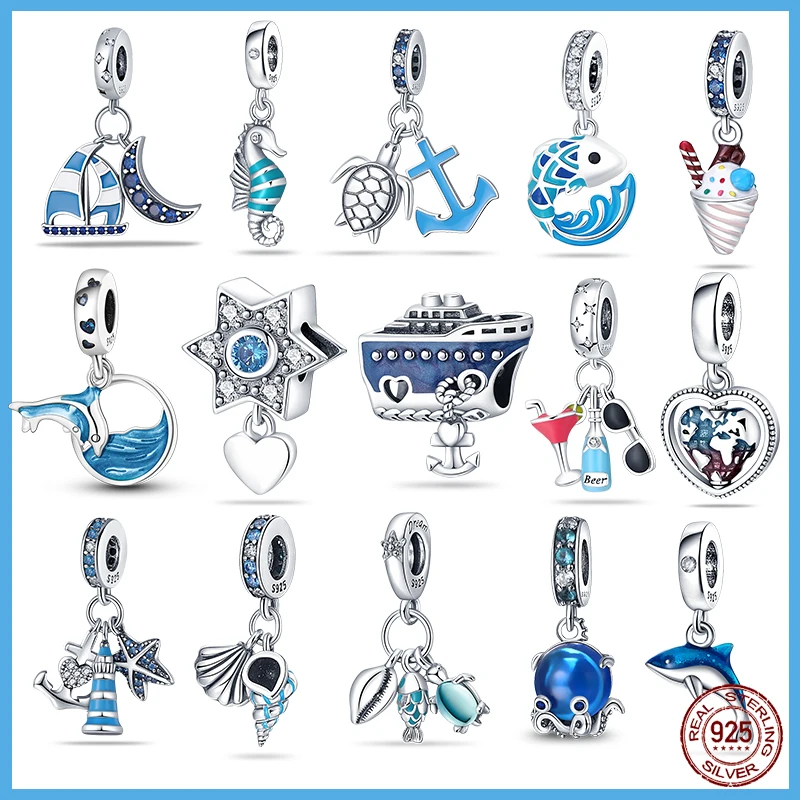 

Ocean Series Charms Plata De Ley 925 Leaping Shark Dolphin Sea Turtle Charms Fit Original Pandora Bracelets DIY Jewelry Making