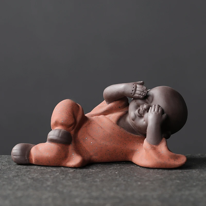 

Zisha tea pet lying three not monks small monks lying posture small monk characters handmade tea play boutique ornaments