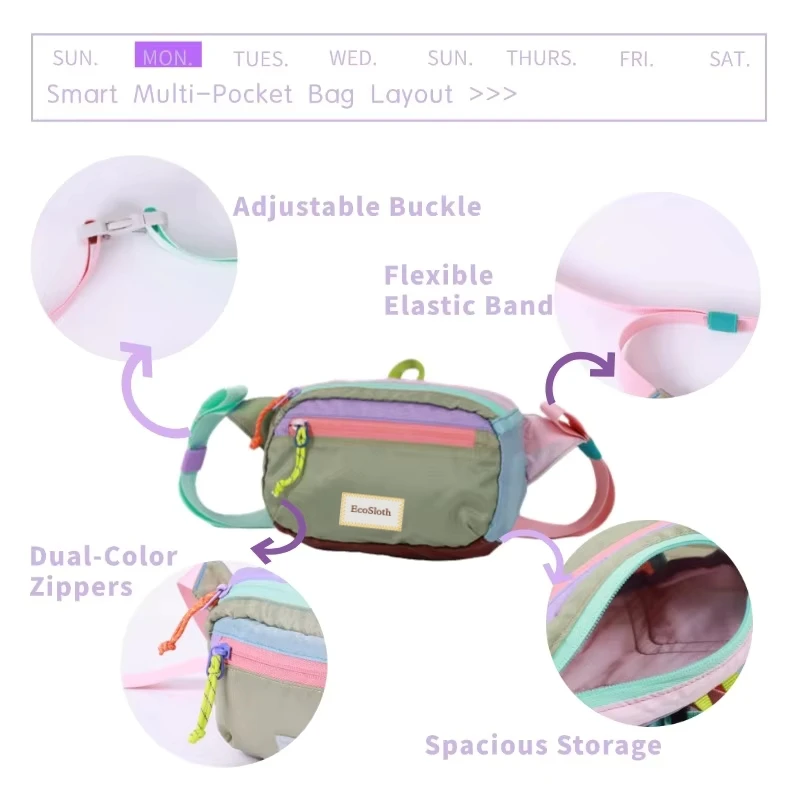 EcoSloth Waist Pack Belt Bag For Unisex and Random Dopamine Portable Outdoor Travel Bags Single Shoulder Handheld Crossbody Bag 5