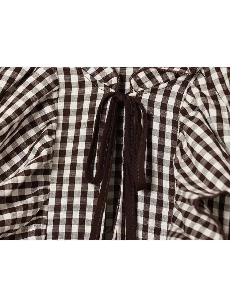 Elegant Women Fashion Plaid Ruffles Shirt Spring Ruffled Neck Long Sleeve Loose Tops Fashion Casual Pullover Women's Clothing