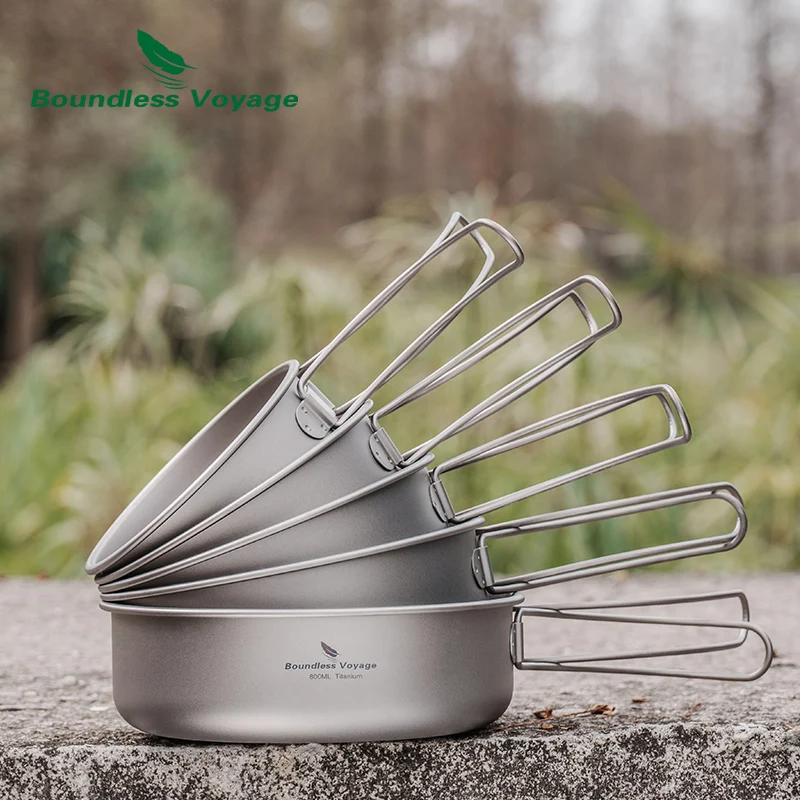 Boundless Voyage Titanium Pans Bowls Dishes Set with Folding