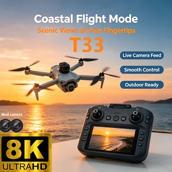 Nuovo Drone RC T33 2026 con Doppia Fotocamera 8K HD, WiFi, GPS, 20 Minuti di Volo, Quadricottero per Fotografia Aerea, Giocattolo UAV Telecomandato