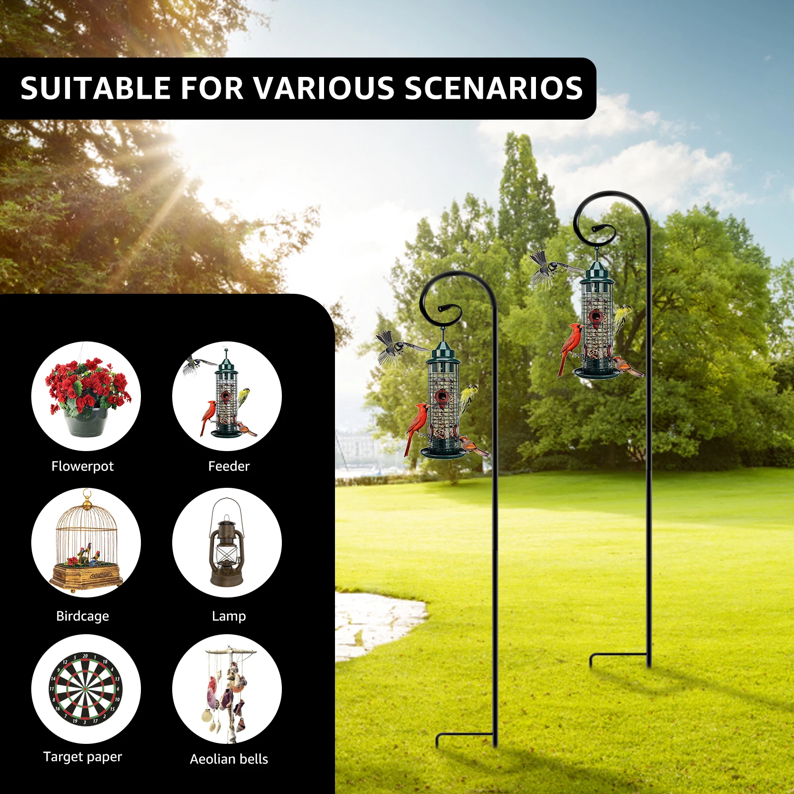 Gardening Tool 2Pcs Metal Shepherd Crook Hooks Flowerpot Holder Resistant Bird Feeder Pole Garden Outdoor Plant Basket Lamp Hanger Decorative