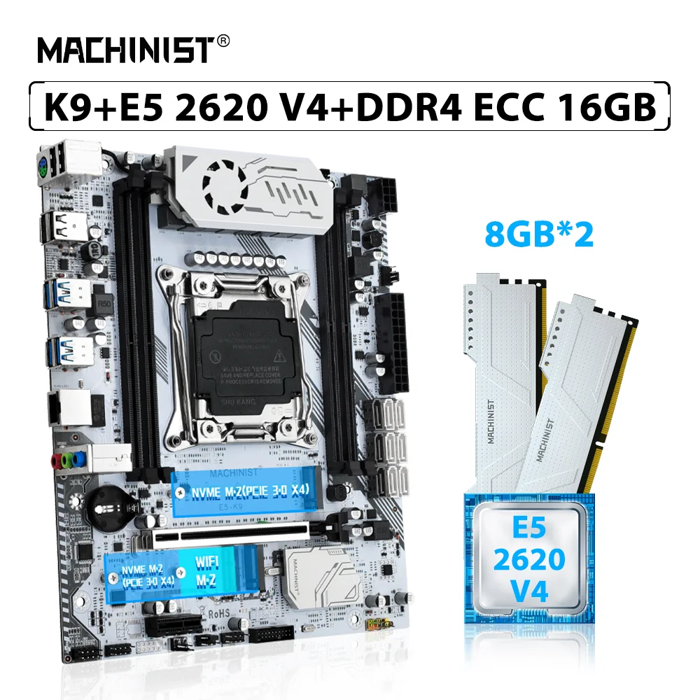 

MACHINIST X99 K9 Motherboard Kit LGA 2011-3 Set Xeon E5 2620 V4 CPU Processor 16GB=2pcs*8GB ECC DDR4 Memory RAM NVME M.2 USB 3.0