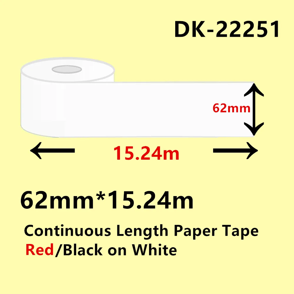 10 롤 형제 DK-22251 DK-2251 연속 길이 교체 레이블, 블랙/레드 라벨 백지 테이프에 62mm