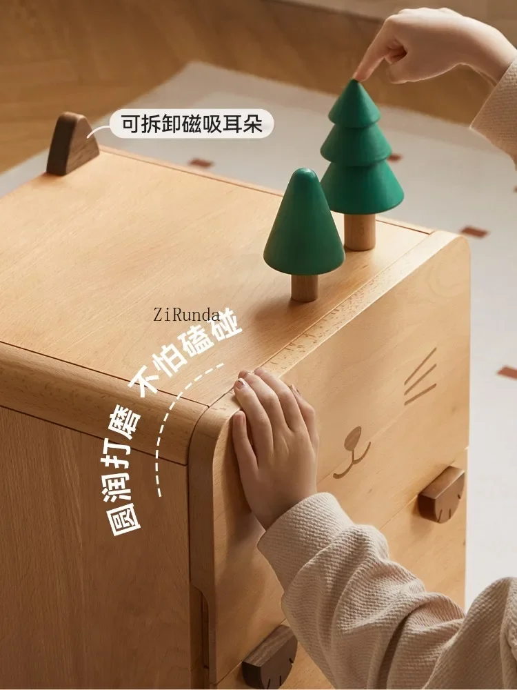 *All Solid Wood Children's Bedside Table Nordic Bedroom Storage Cabinet Modern Simple Bedside Table
