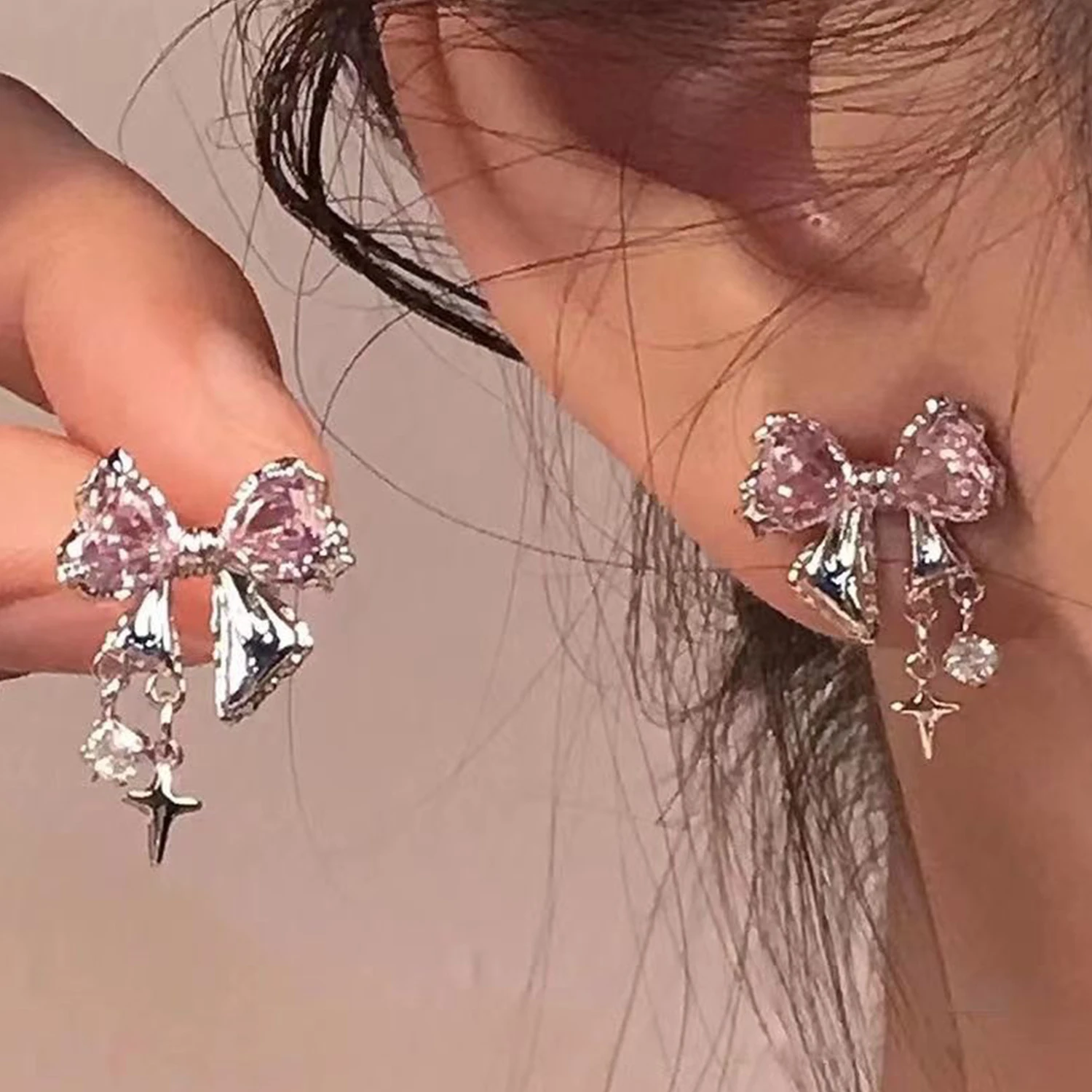 

Fashion Y2K Bowknot Zircon Stud Earrings For Women Korean Silver Color Crystal Personality Earring Girl Party Jewelry Gifts