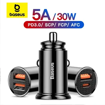 Baseus 30W caricabatteria da auto USB Quick Charge 4.0 3.0 FCP SCP USB PD per Xiaomi iPhone 12 13 14 Pro caricabatteria da auto a ricarica rapida