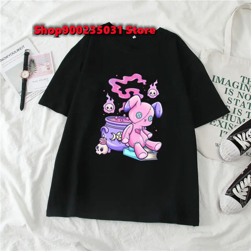 

Women Gothic Pastel Goth Bear Printed T shirt Top Loose Harajuku Hip Hop Y2K Personality Oversized Tee Shirt Korean Femme 2024