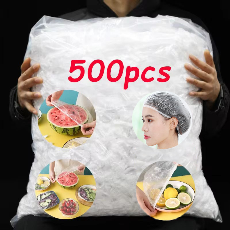 Disposable Food Cover Plastic Wrap Elastic Food Lids for Fruit Bowls Cups Caps Storage Kitchen Fresh Keeping Saver Bag 500pcs