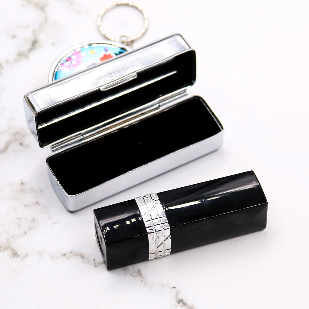 Metal Metallic Lip Stick Box Cosmetic Pill Cases Holder Inside with Mirror Wall Gift Lipstick Woman Jewelry Box Packaging Case