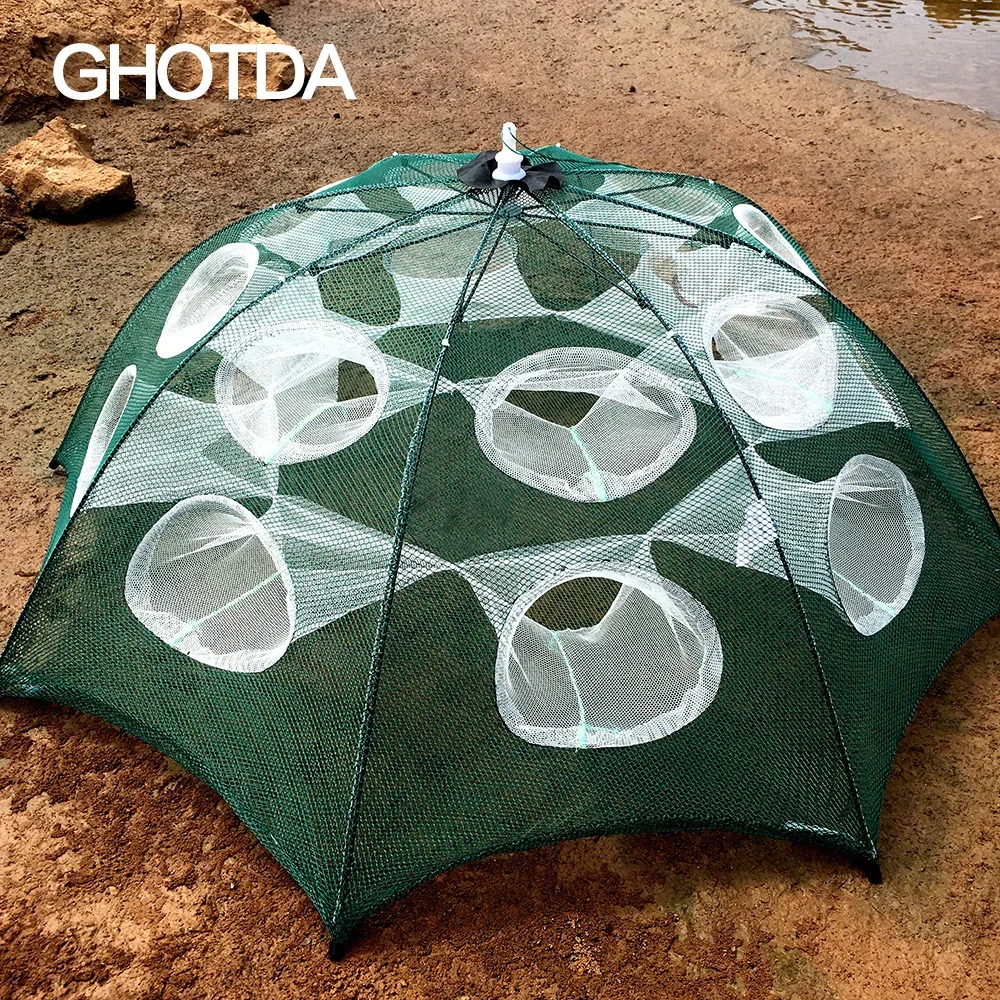 Automatic Portable Folding Fishing Net Umbrella Type White Circular Hole  Cage Fishing Accessories for Fish Crab Lobster Shrimp - AliExpress