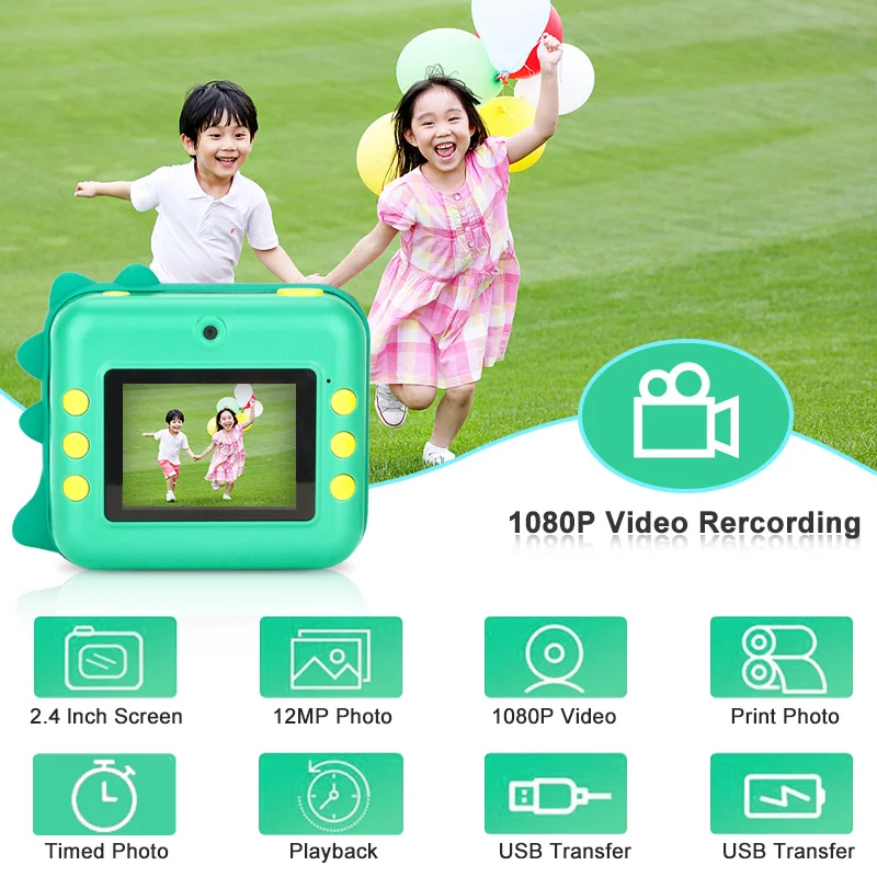 Children Instant Camera Print Camera For Kids 1080P Video Photo Digital With Print Paper Birthday Gifts For kids Girl Boy