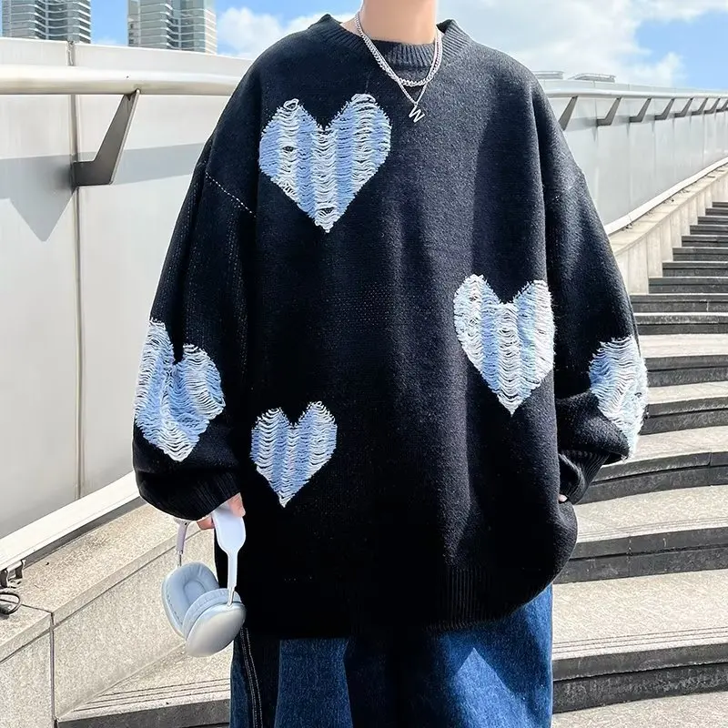 Heart Knit Pullover Sweater | Sweater Heart Loose | Pullover Heart Men - 2023 New Aliexpress