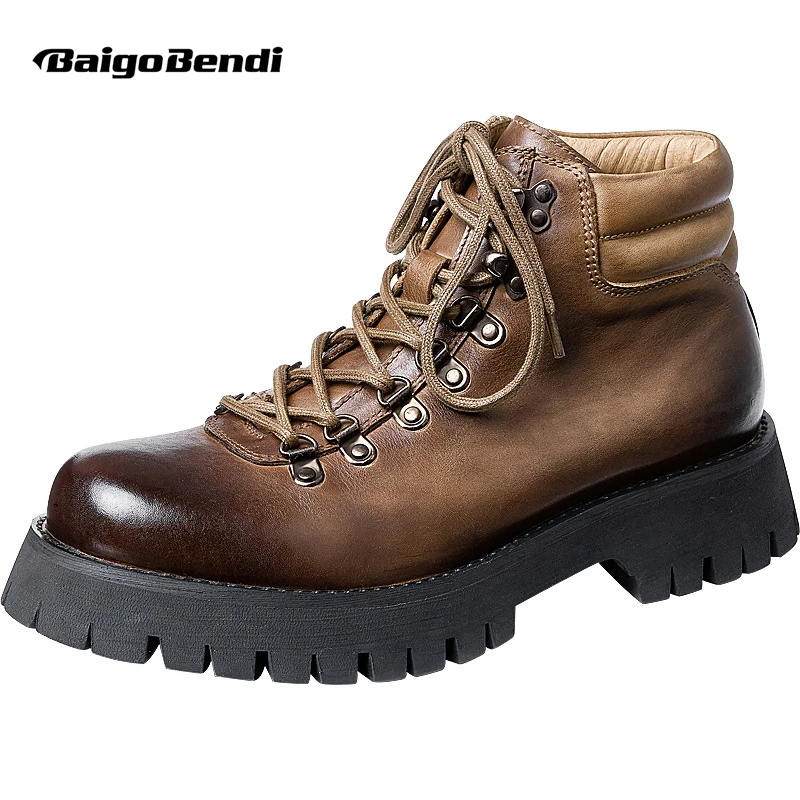 Men's Genuine Leather Big Head Thick Sole Short Riding Work Boots Young