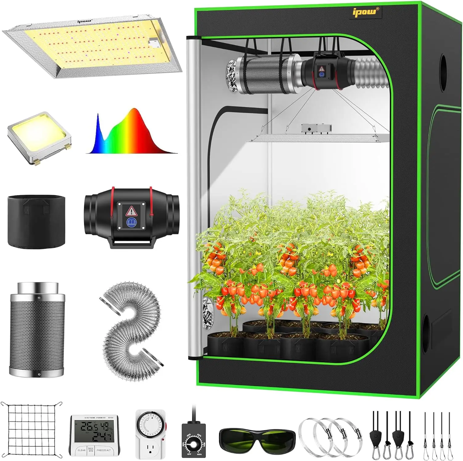 4x4 Grow Tent Kit 48" x 48" x 80" Grow Tent Complete System Indoor Kit with Full Spectrum LED Light 6&rdquo; Ventilation Sys