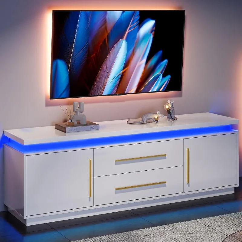 

BELLEE 67" TV Stand for TV Up To 75", Modern Entertainment Center with LED Lights Change To Melody of Music, Media Console Table