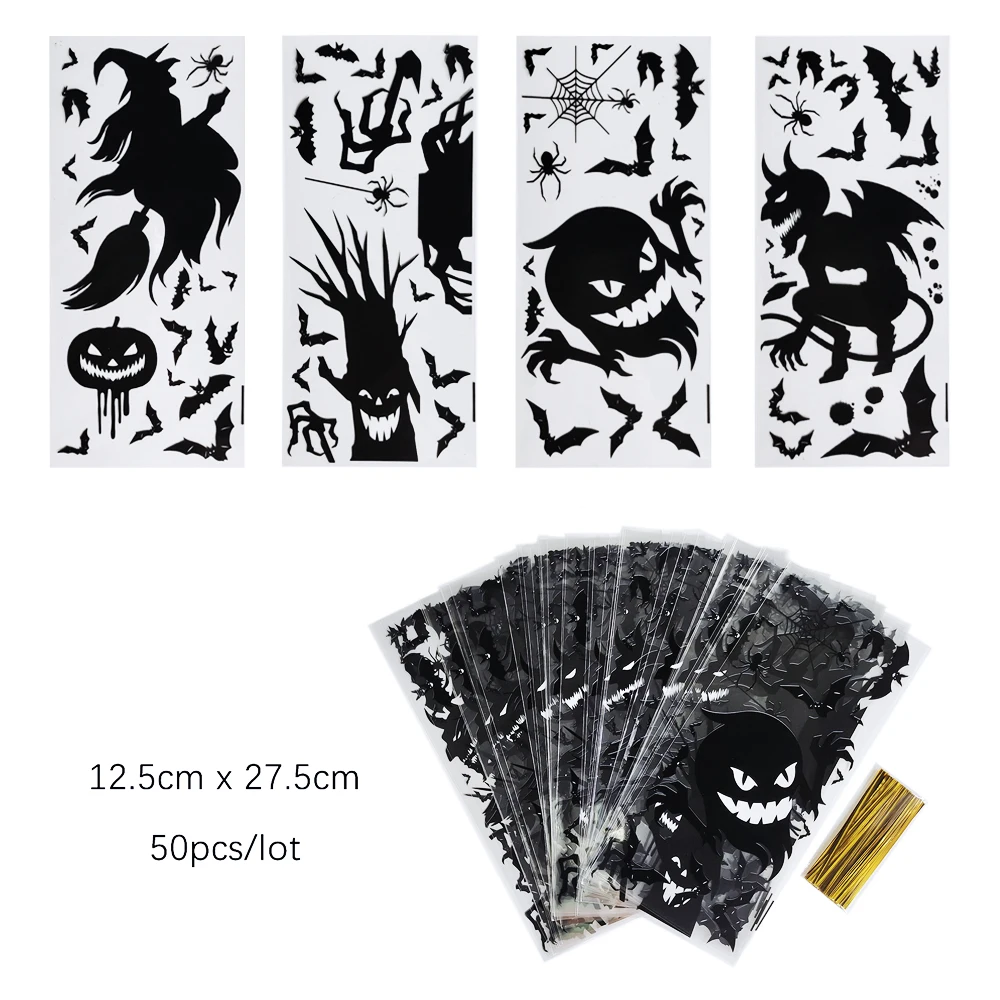 50 Stück Halloween-Süßigkeiten-Geschenktüten, transparente Plastiktüten, Kürbis, Fledermaus, Spinne, Geist, Snacks, Geschenkverpackung, Halloween-Dekoration 2026 – Detail 7