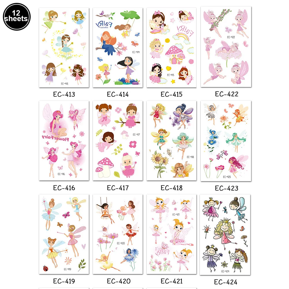 Enchanting Fairy Temporary Tattoos for Girls - 12 Sheets of Whimsical Forest and Garden Designs