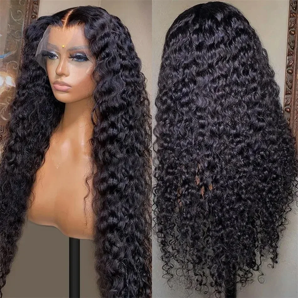 250 Density Lace Front Wig PrePlucked For Black Women 18 Inch 13x4 HD Transparent Curly Deep Wave Lace Frontal Human Hair Wig