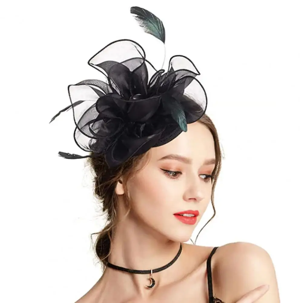 Women Feather Headwear Ultralight Retro Style Dress-up Elegant Bridal Hair Clip Fascinator Feather Mesh Headwear Party Supplies