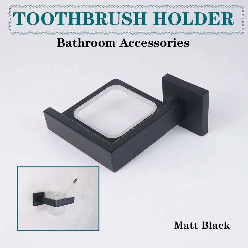 Description Picture 2 of itemBlack Square Toilet Brush Holder Paper Holder Bathroom Shelf Rack Double Towel Bar Robe Hook Cup Holder SUS304