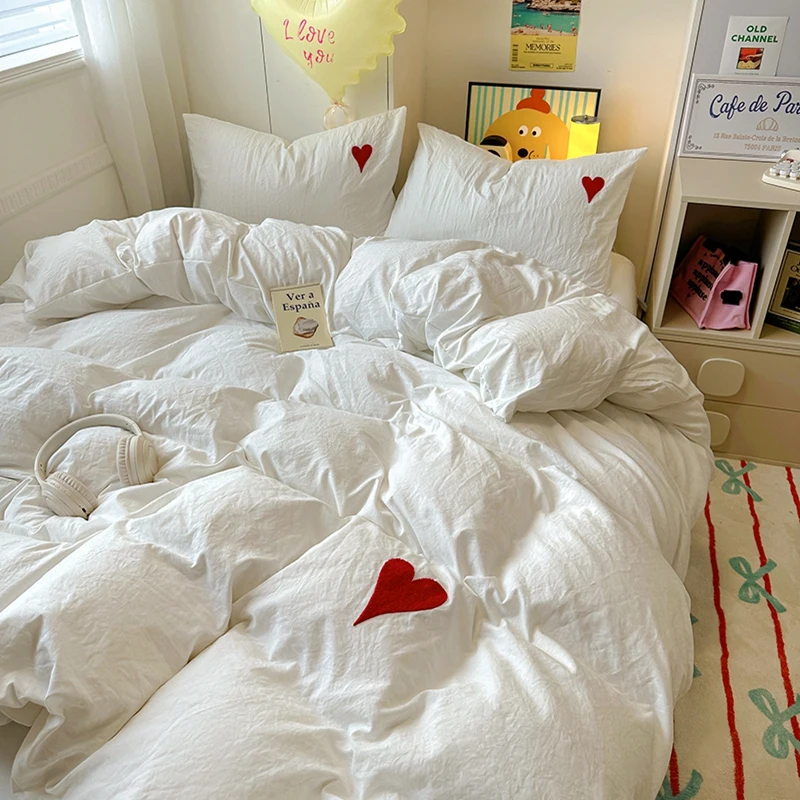 washedCottonBeddingSetwithPillowcasebedsheetSingleFullSize