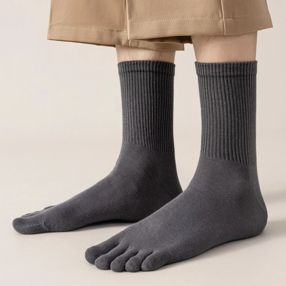 5 Paar weiche Baumwoll-Fünf-Finger-Socken für Herren, hochwertige, einfarbige, antibiotische Outdoor-Sportsocken, geruchshemmende, geteilte Zehensocken – Detail 4
